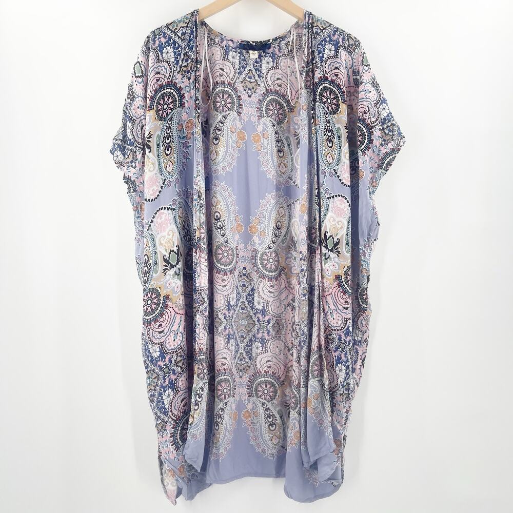 BLUE RAIN Kimono Size Medium Lightweight Sheer Paisley Casual Made in India Blue